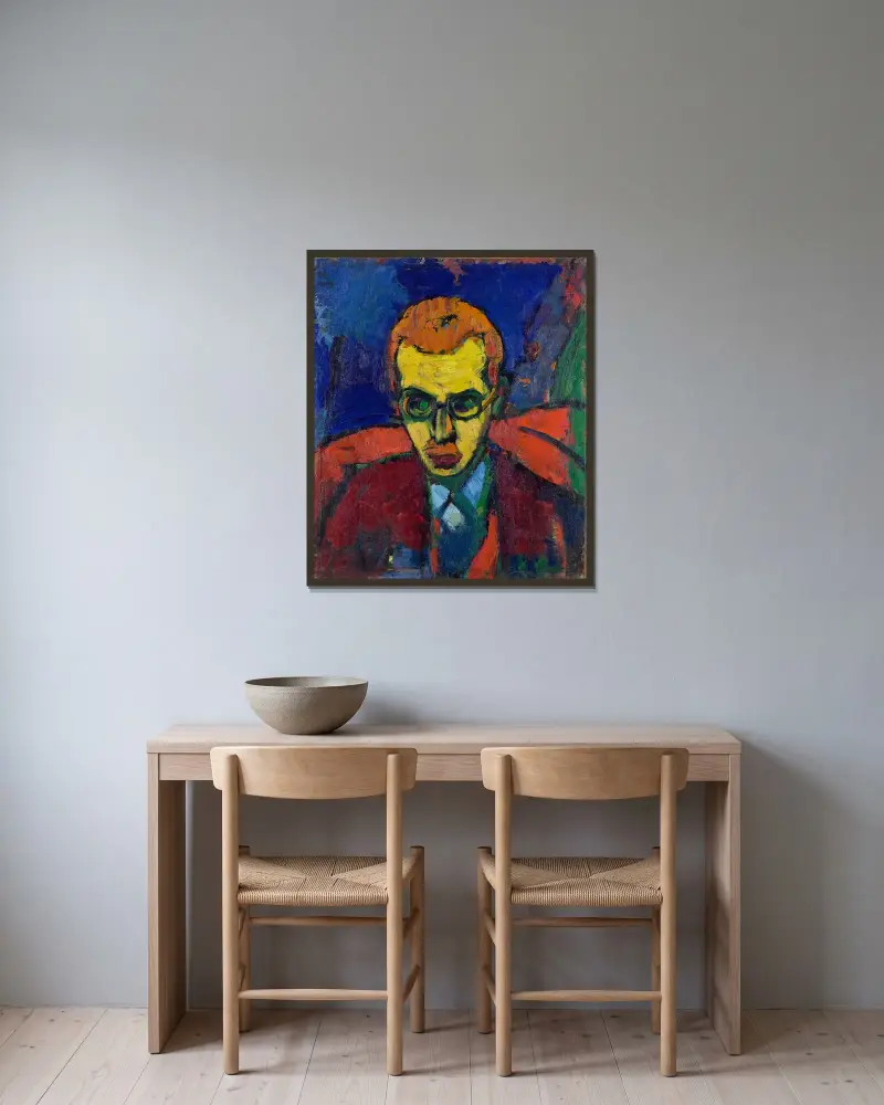 Bildnis Itten av Hermann Stenner inramad på en vägg