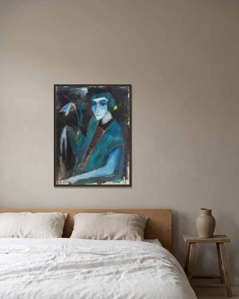 Damenbildnis mit Lilie von Hermann Stenner gerahmt an einer Wand