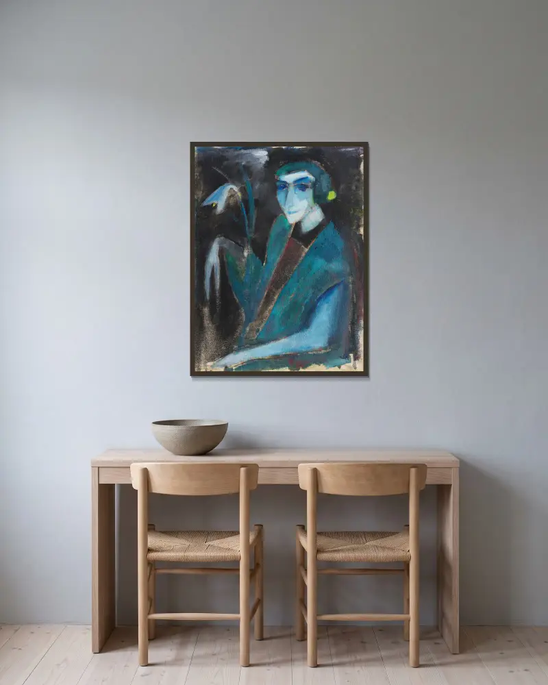 Damenbildnis mit Lilie von Hermann Stenner gerahmt an einer Wand
