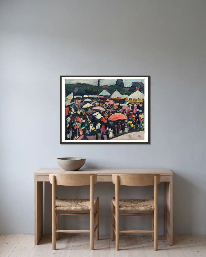 Jahrmarkt am Kesselbrink in Bielefeld von Hermann Stenner gerahmt an einer Wand