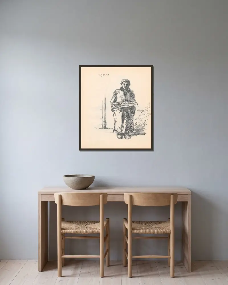 Kakförsäljare i Łódź II av Hermann Struck inramad på en vägg