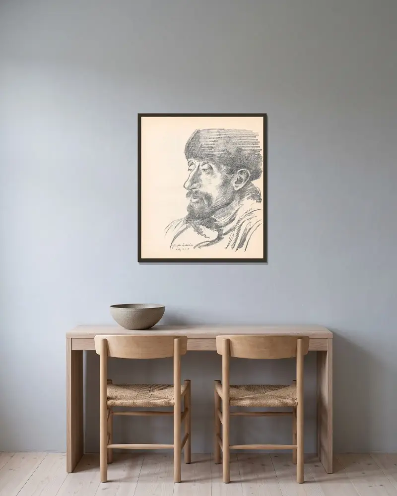 Lastträger in Lodz I av Hermann Struck inramad på en vägg