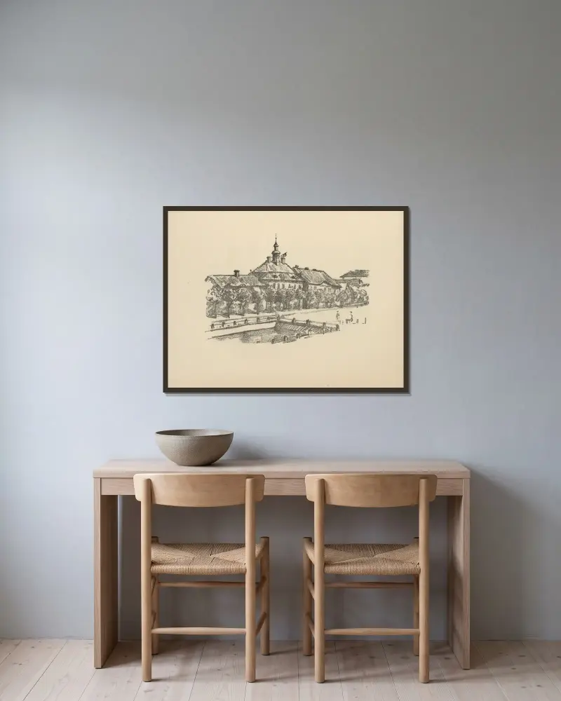 Rathaus in Mitau von Hermann Struck gerahmt an einer Wand