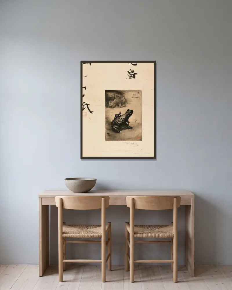 Bronsgroda bläckhorn, från Japonisme av Félix Hilaire Buhot inramad på en vägg