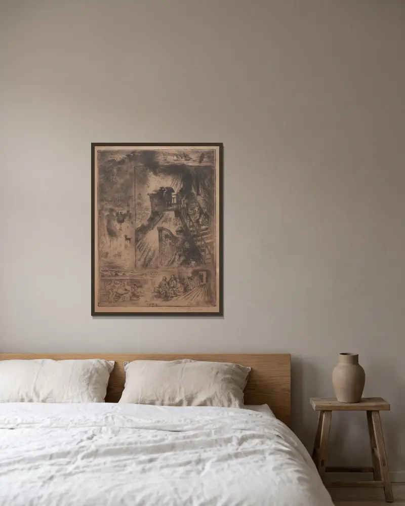 Die Überfahrt von Félix Hilaire Buhot gerahmt an einer Wand