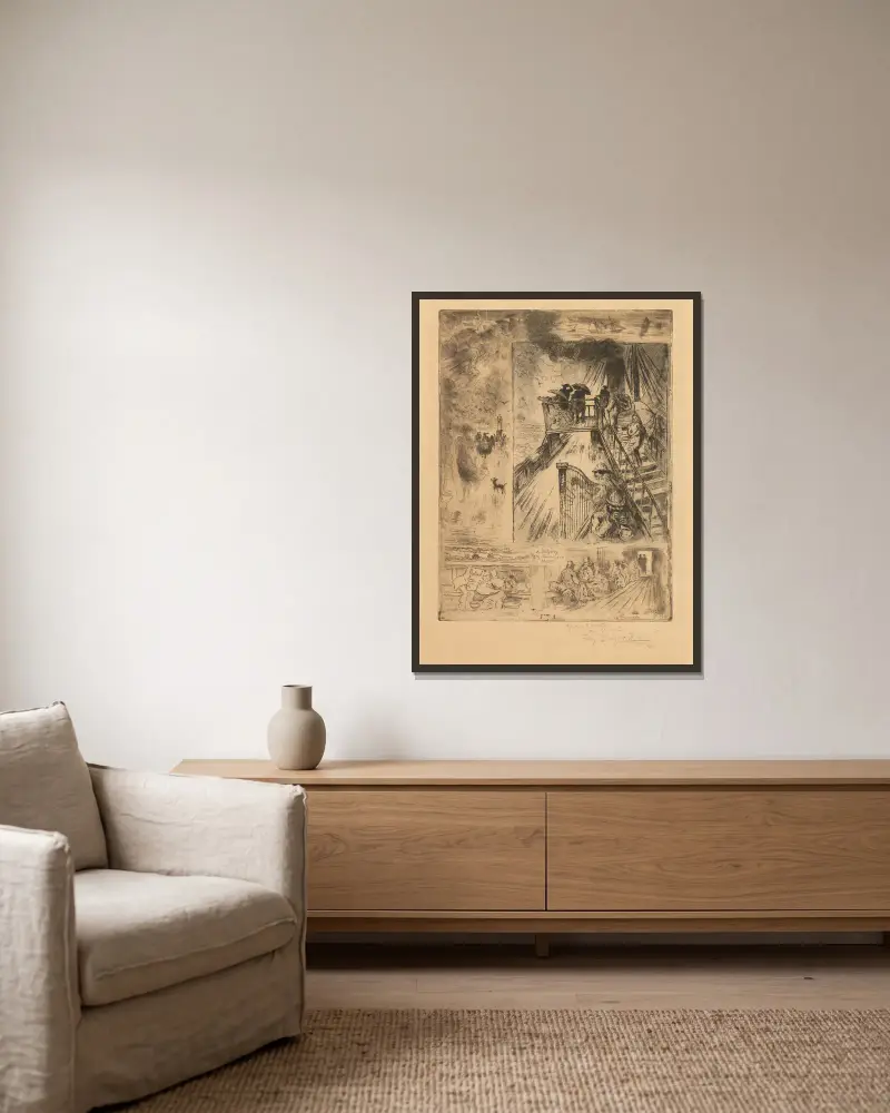 Der Durchgang von Félix Hilaire Buhot gerahmt an einer Wand