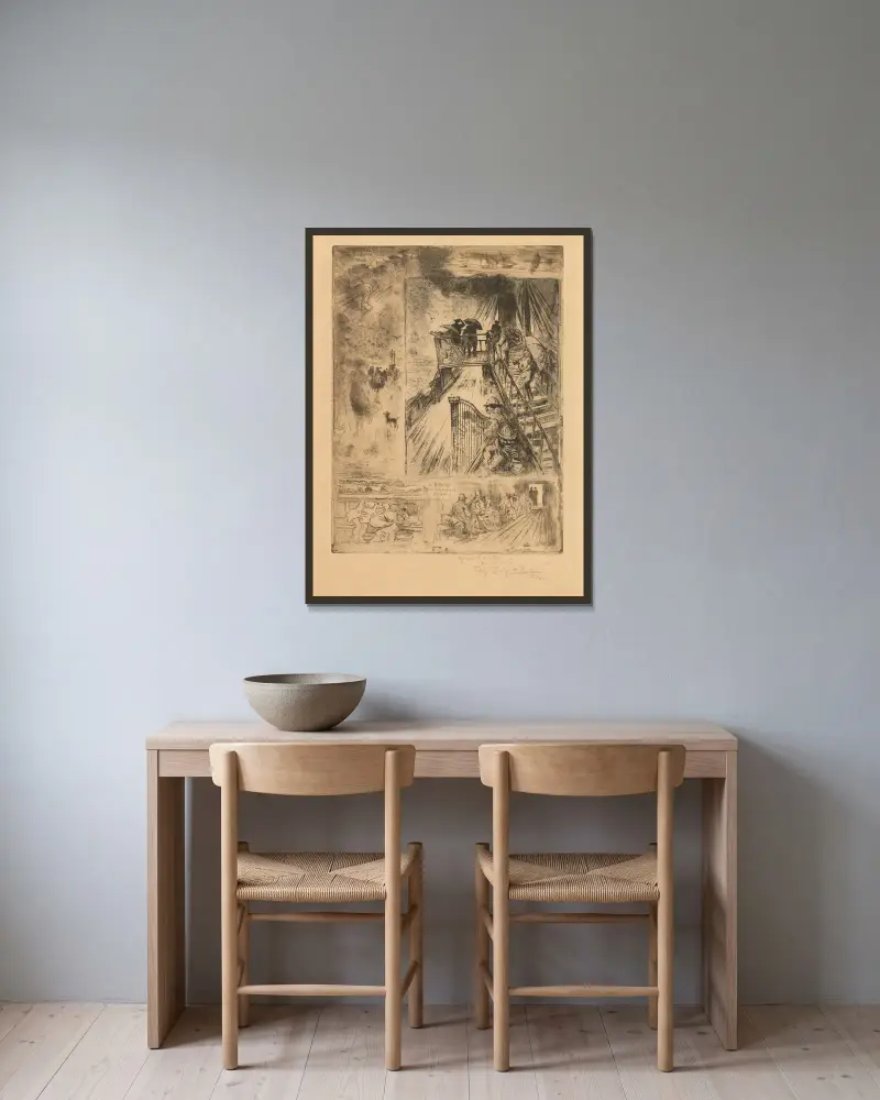 Der Durchgang von Félix Hilaire Buhot gerahmt an einer Wand