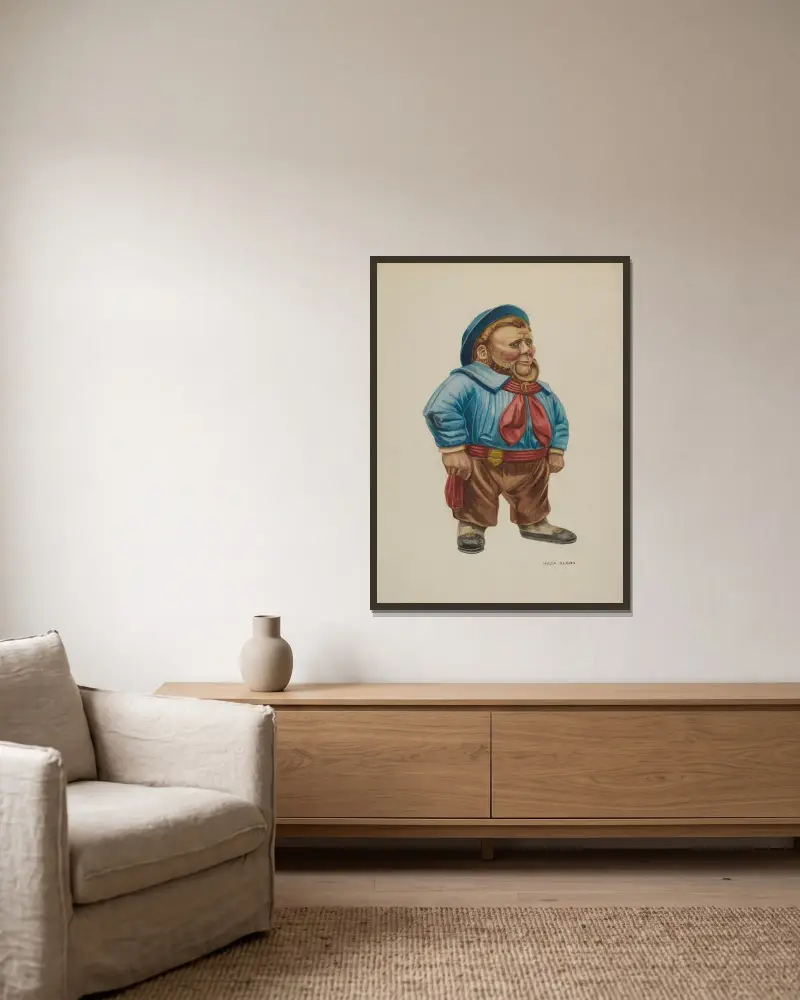 Cigar Store Figure Sailor av Hilda Olson inramad på en vägg