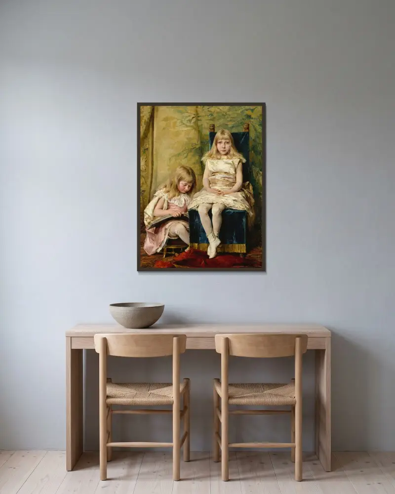 Hildegard and Alfhild Tamm av Hildegard Thorell inramad på en vägg