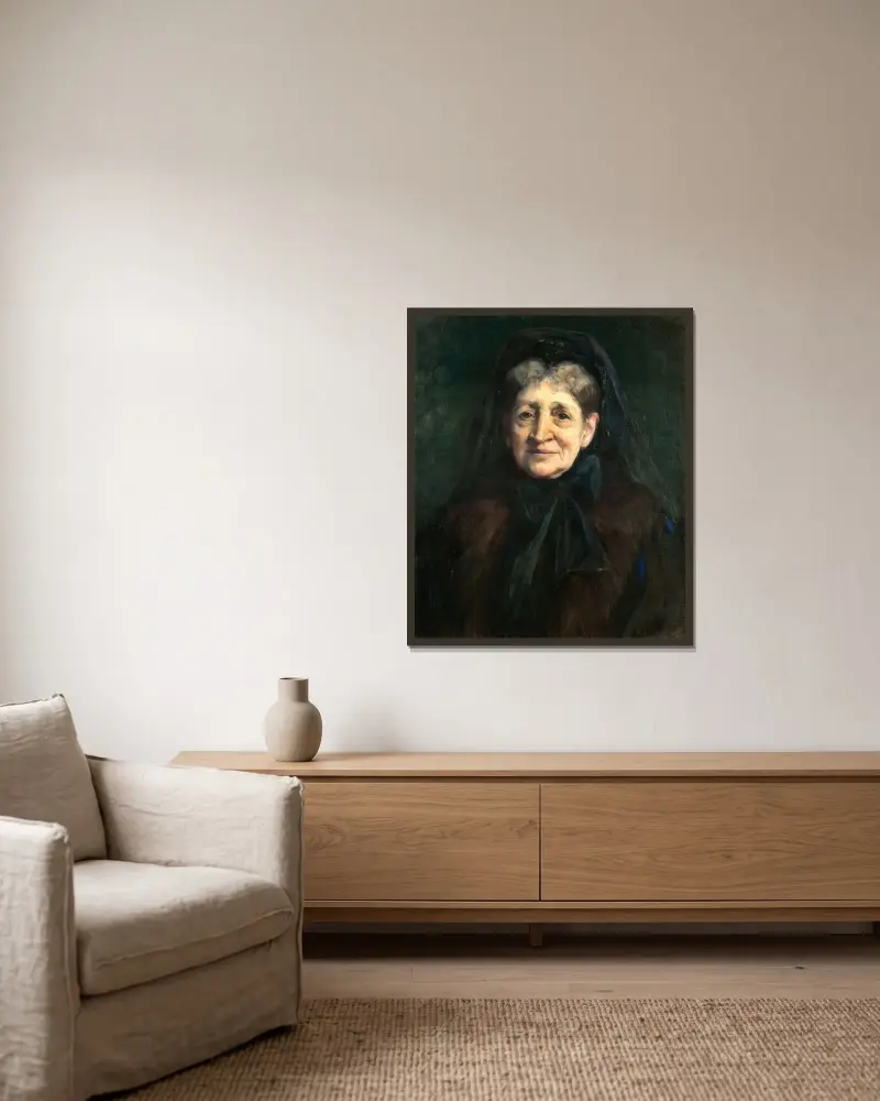 Mrs von Klingsthorst av Hildegard Thorell inramad på en vägg