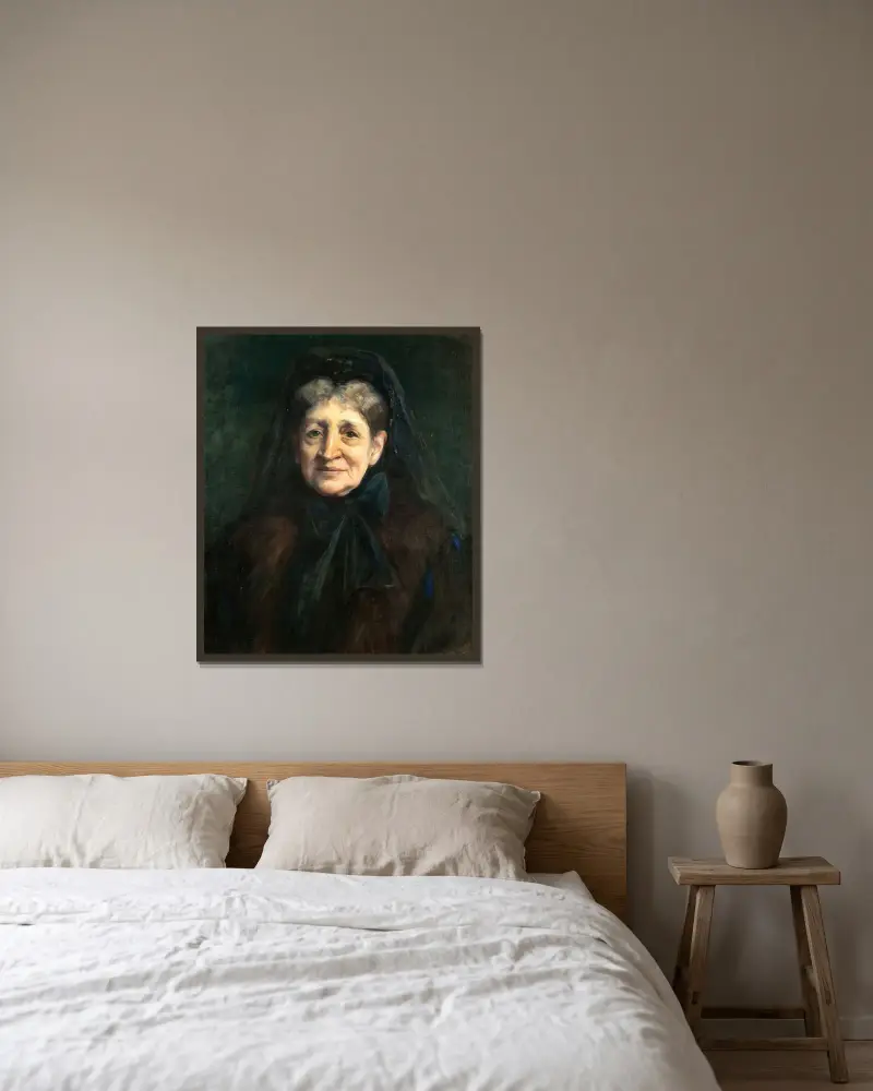 Mrs von Klingsthorst av Hildegard Thorell inramad på en vägg