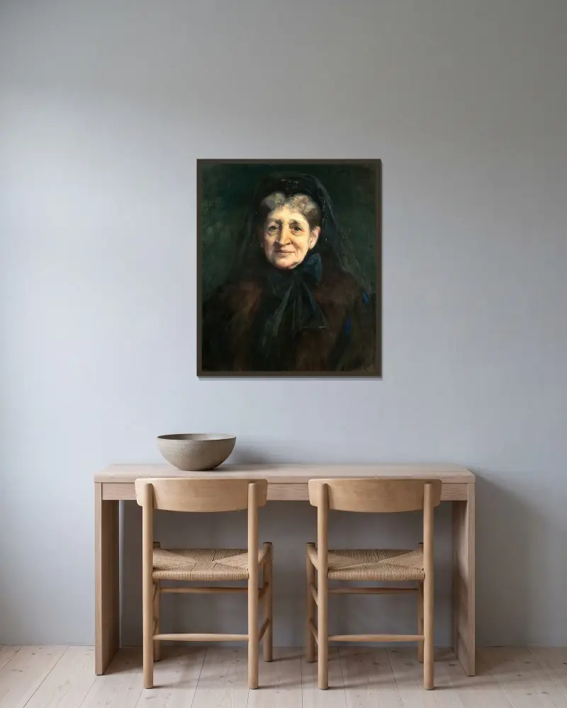 Mrs von Klingsthorst av Hildegard Thorell inramad på en vägg