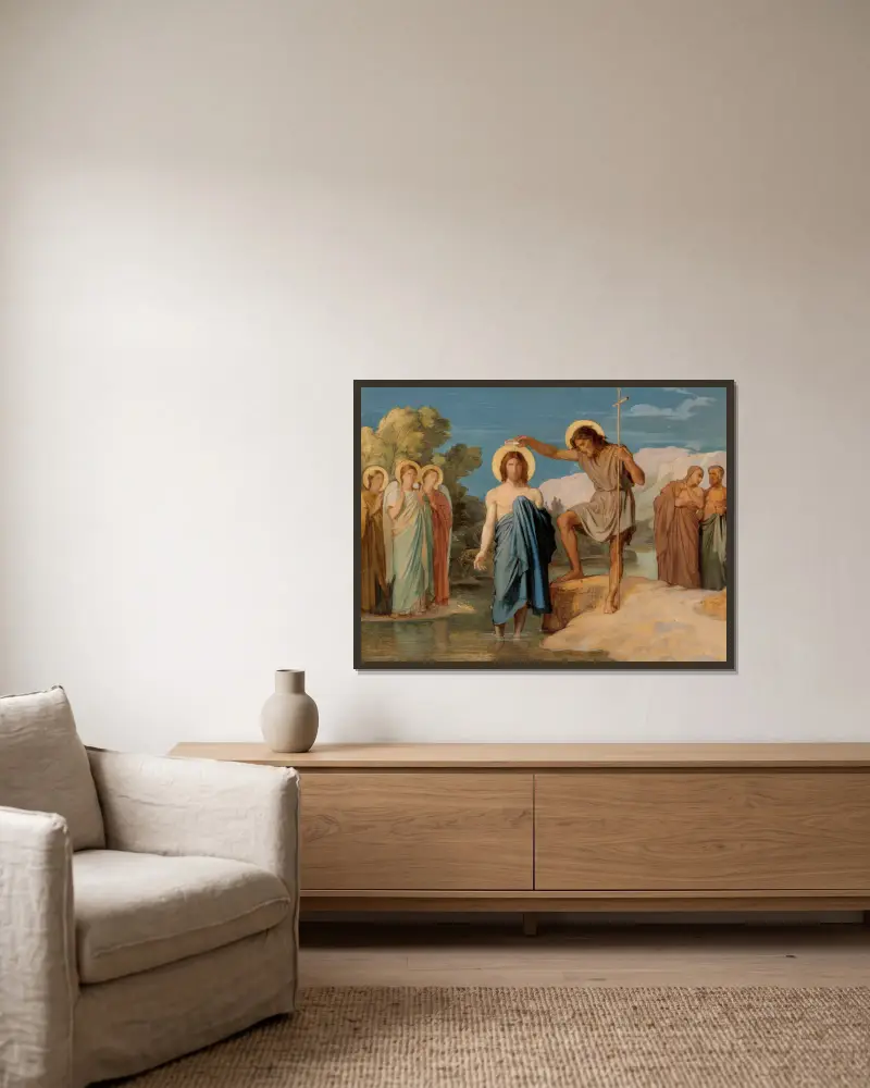 Le baptême du Christ av Jean-Hippolyte Flandrin inramad på en vägg