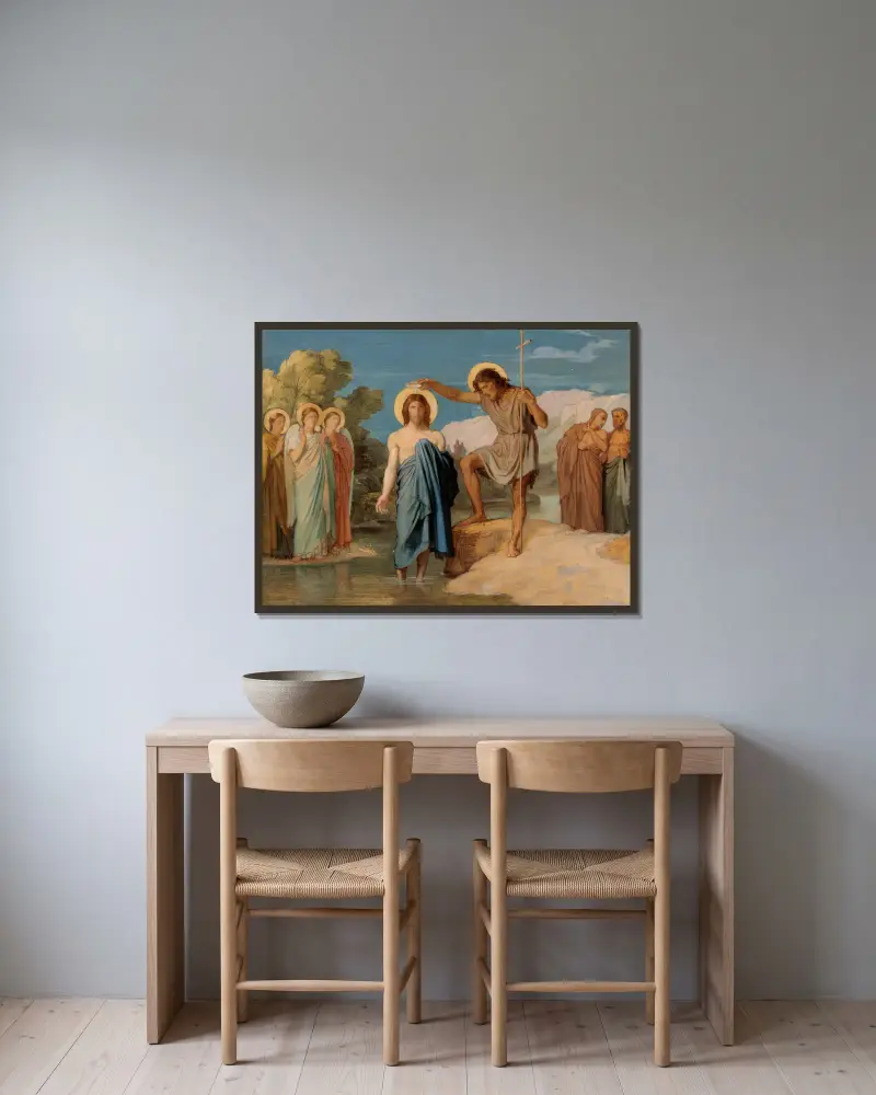 Le baptême du Christ av Jean-Hippolyte Flandrin inramad på en vägg