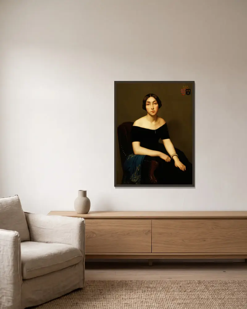 Madame Louis Antoine de Cambourg av Jean-Hippolyte Flandrin inramad på en vägg