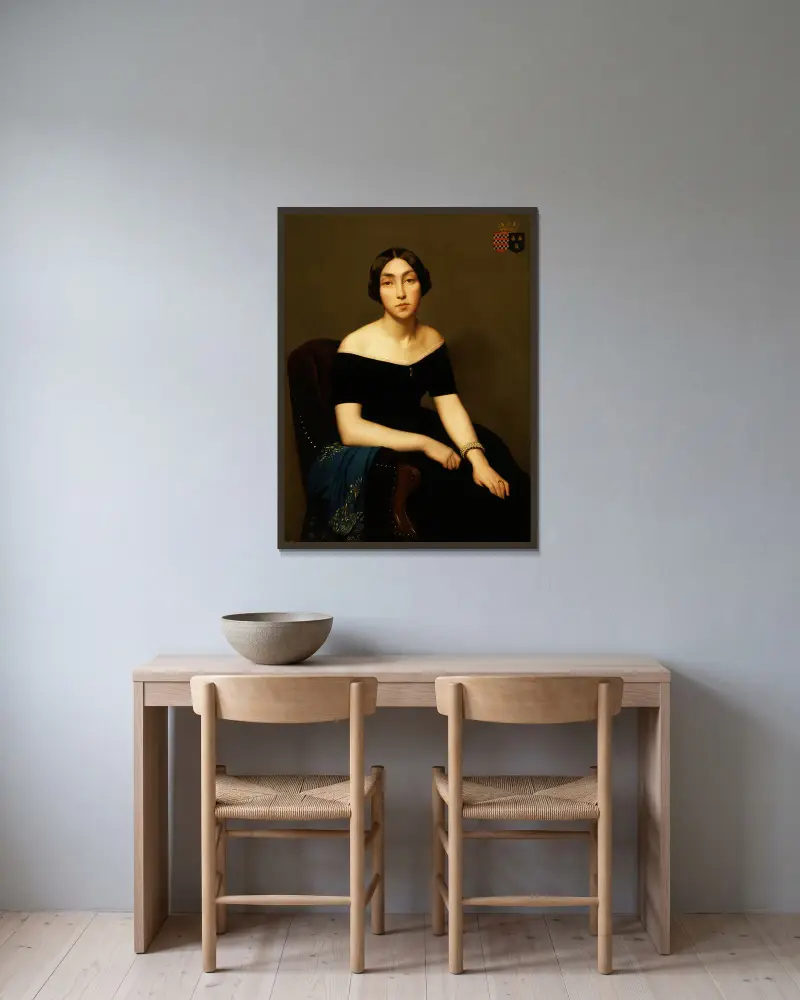 Madame Louis Antoine de Cambourg av Jean-Hippolyte Flandrin inramad på en vägg
