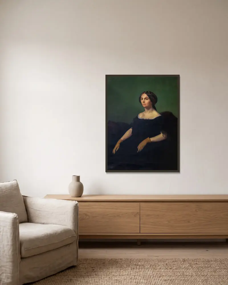 Portrait of the Countess de Goyon av Jean-Hippolyte Flandrin inramad på en vägg