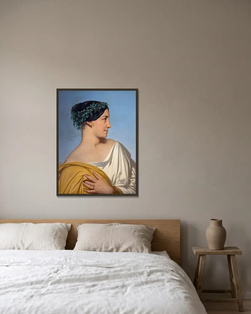 Woman head av Jean-Hippolyte Flandrin inramad på en vägg