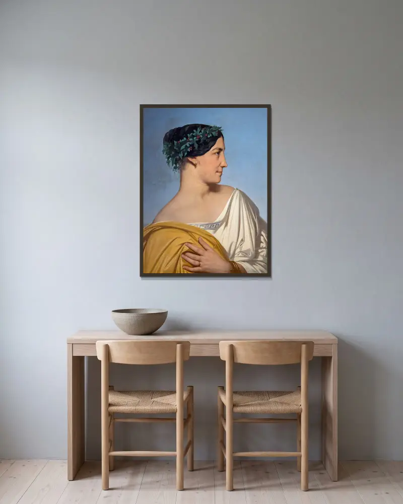 Woman head av Jean-Hippolyte Flandrin inramad på en vägg