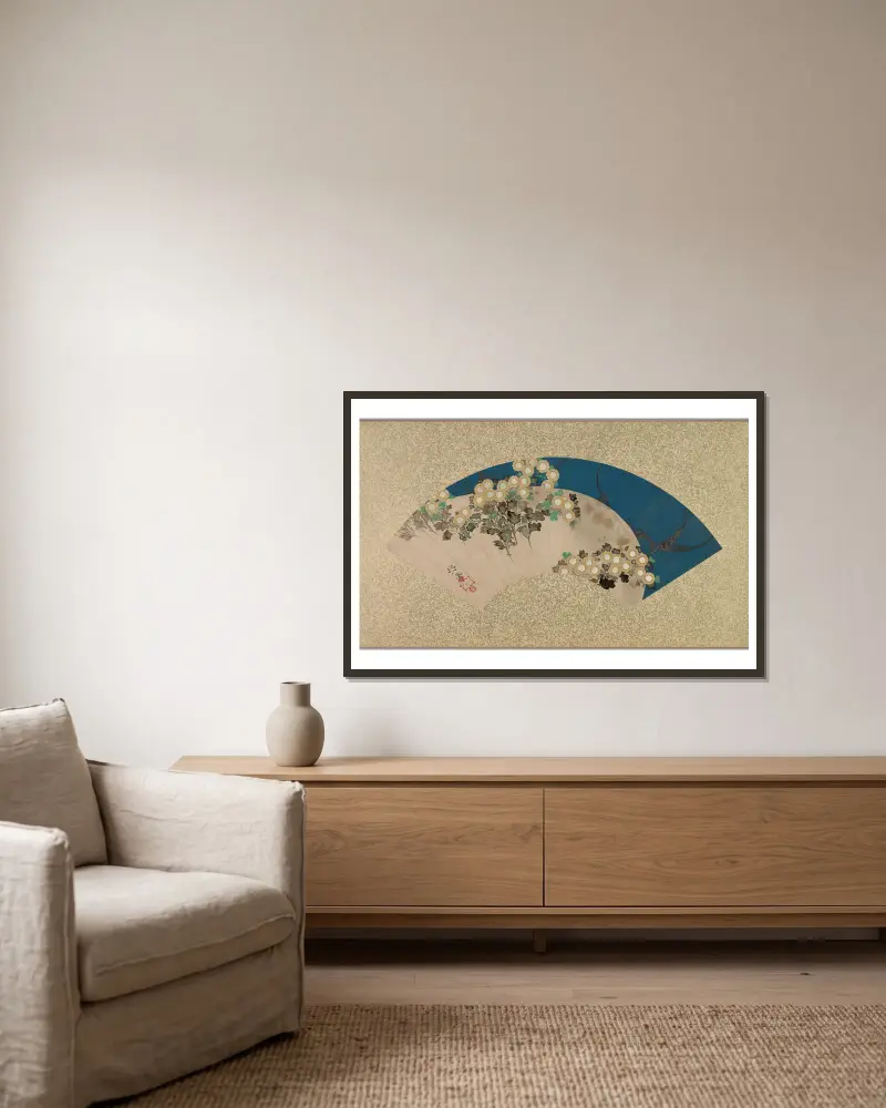 Chrysanthemen am Wasser von Sakai Hōitsu gerahmt an einer Wand