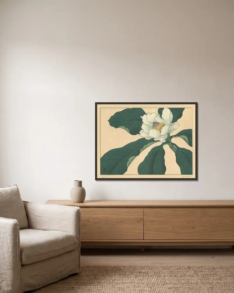 Blüten des Gurkenbaums von Sakai Hōitsu gerahmt an einer Wand