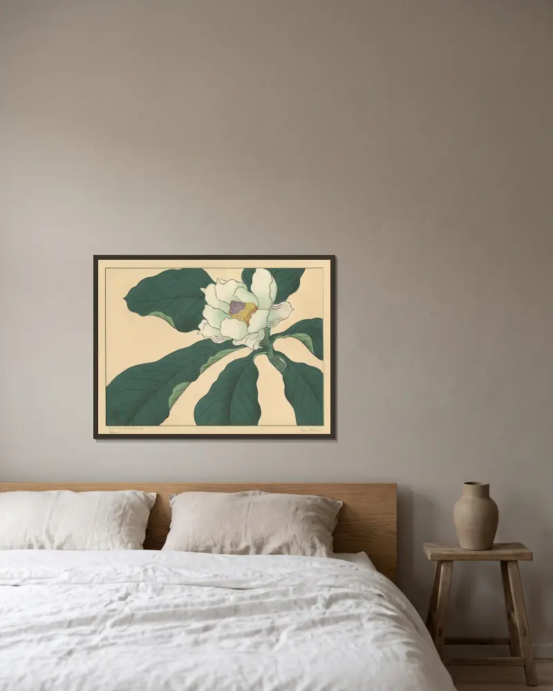 Blüten des Gurkenbaums von Sakai Hōitsu gerahmt an einer Wand