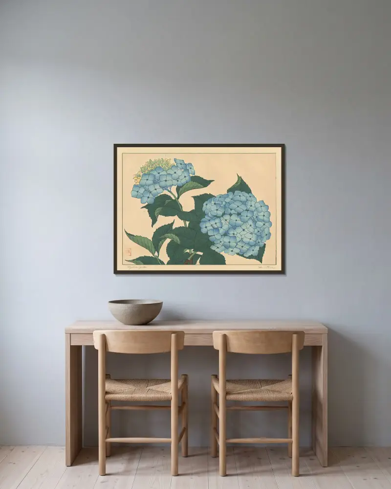 Hortensja, Sakai Hōitsu w ramie na ścianie
