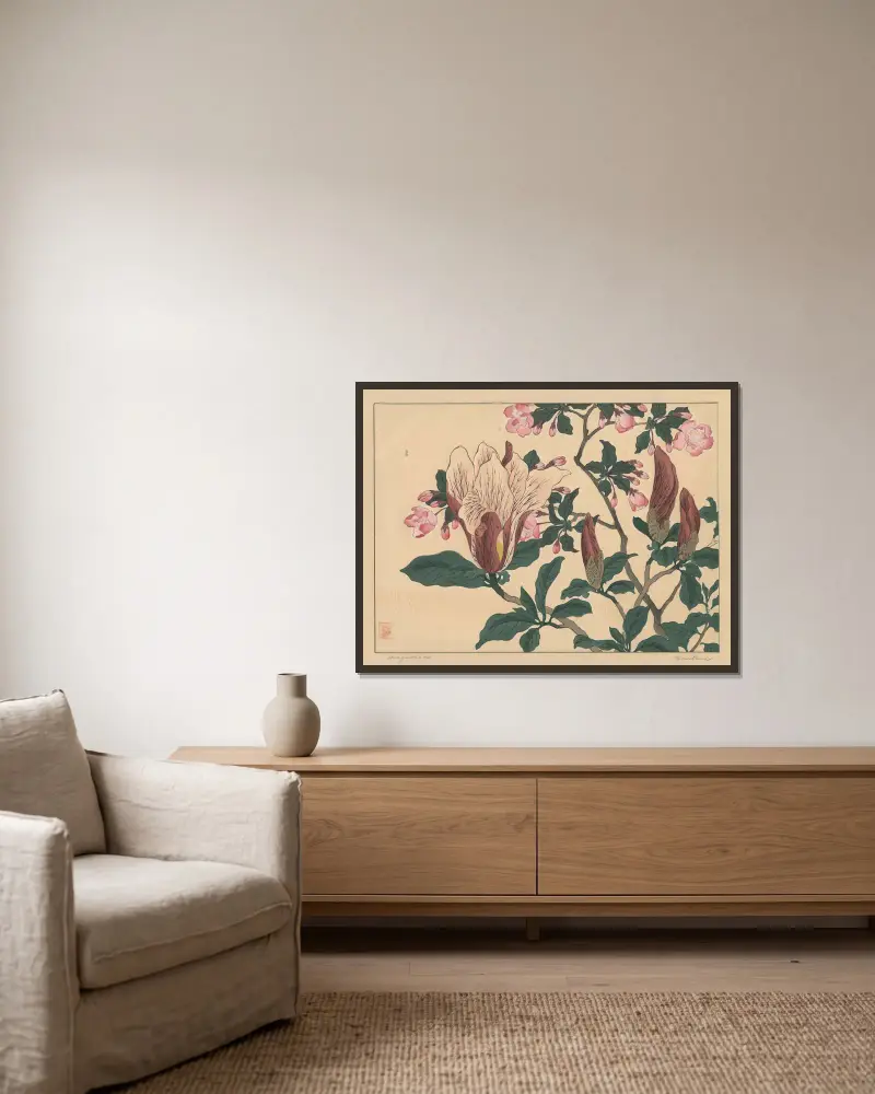 Magnolie von Sakai Hōitsu gerahmt an einer Wand