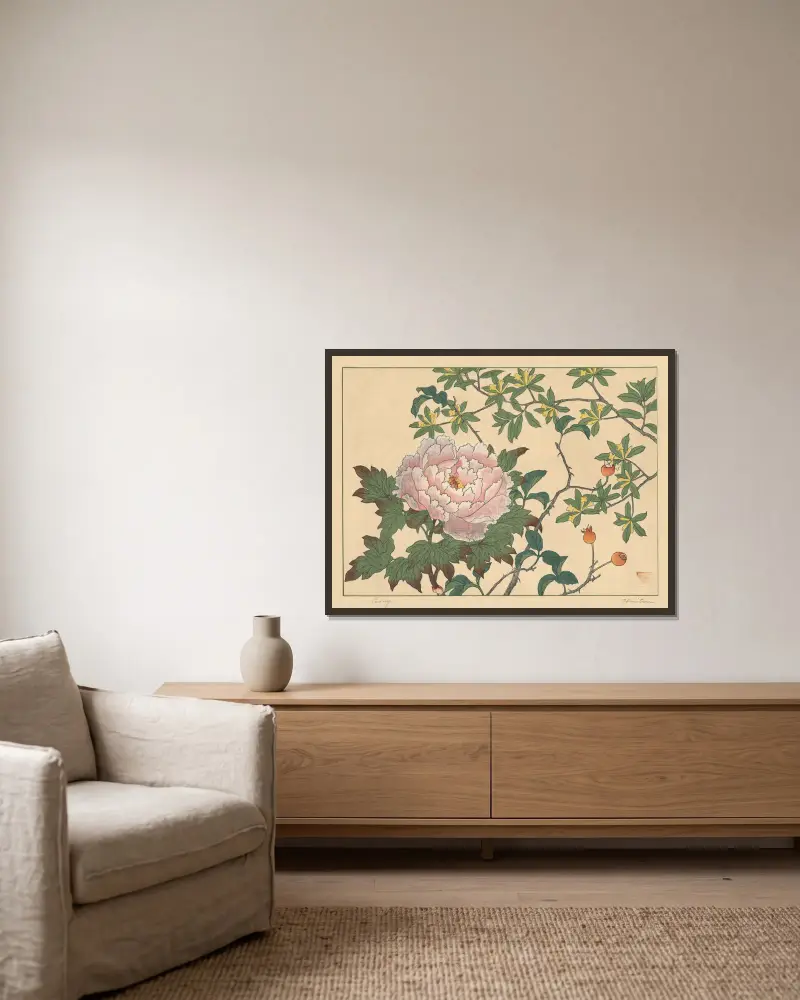 Pfingstrose von Sakai Hōitsu gerahmt an einer Wand