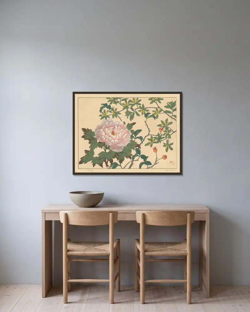 Pfingstrose von Sakai Hōitsu gerahmt an einer Wand