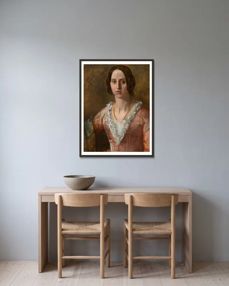 Portrait of Ellen Collyer av William Holman Hunt inramad på en vägg