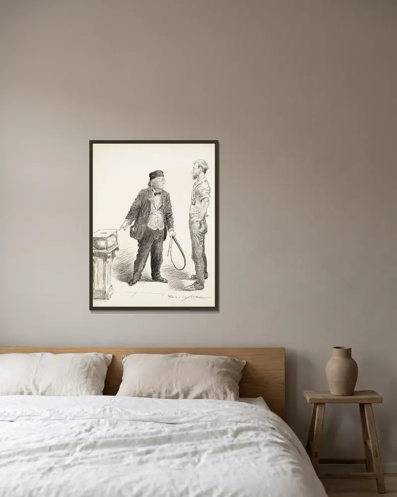 En man i kostym, med en piska i handen, beordrar en man som representerar arbetet att lägga sin röst i valurnan. av Homer Davenport inramad på en vägg