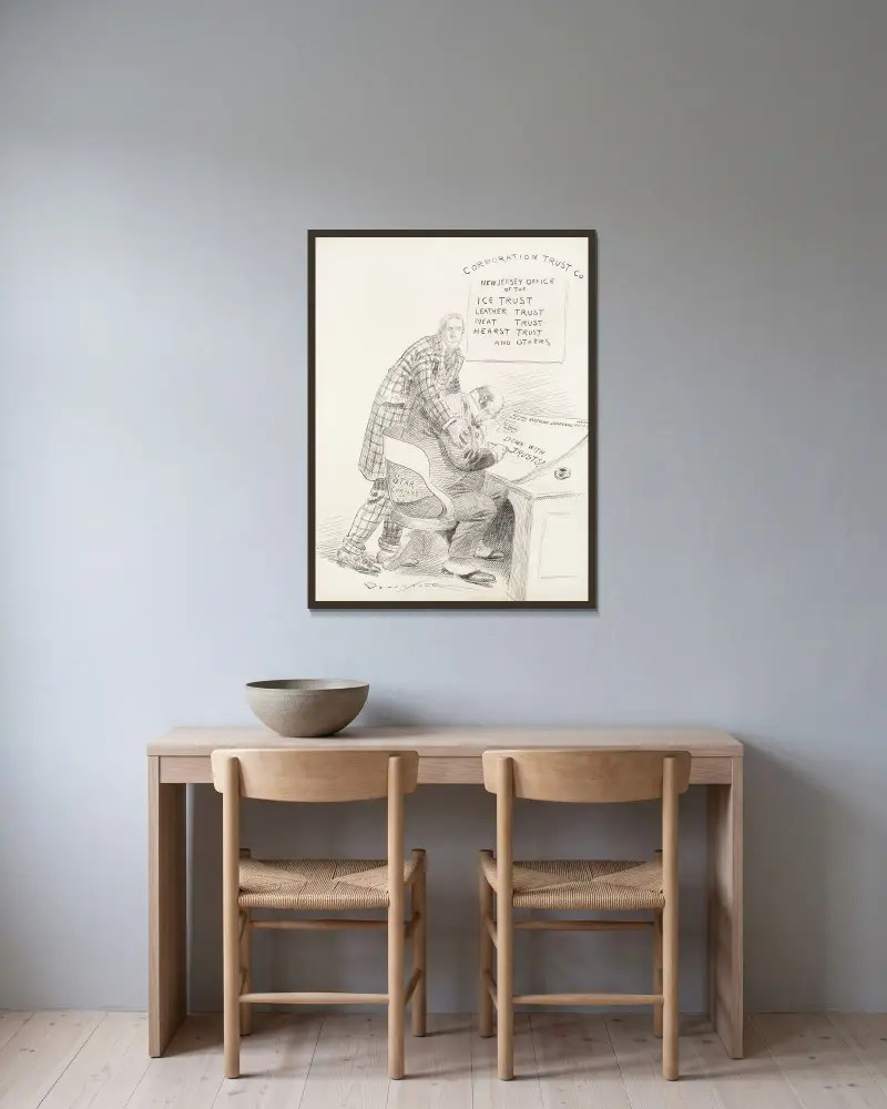 A man representing the Star Company of N.J. sits in the Corporation Trust Co. office and writes an editorial for a New York newspaper av Homer Davenport inramad på en vägg