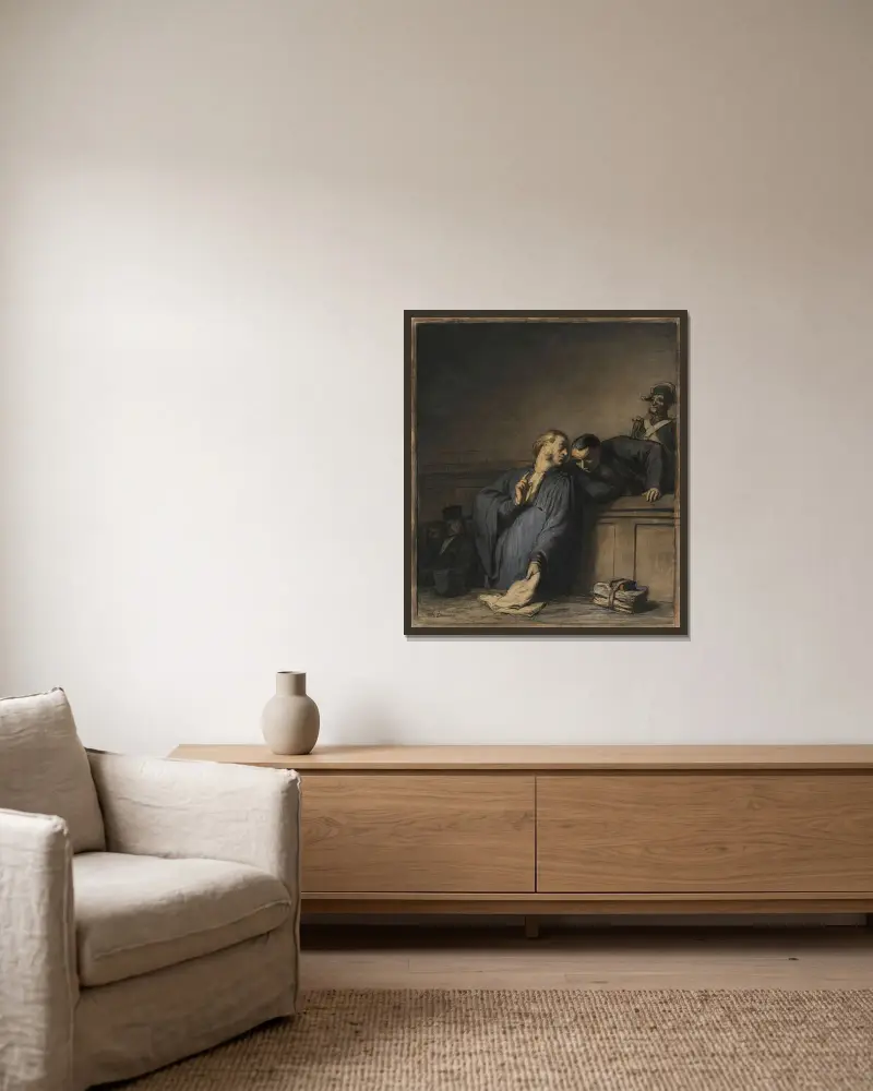Ett kriminellt fall av Honoré Daumier inramad på en vägg