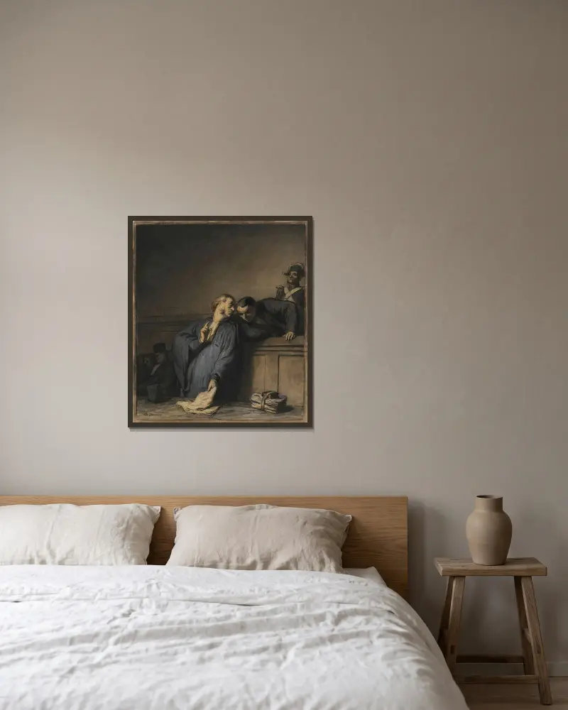Ett kriminellt fall av Honoré Daumier inramad på en vägg