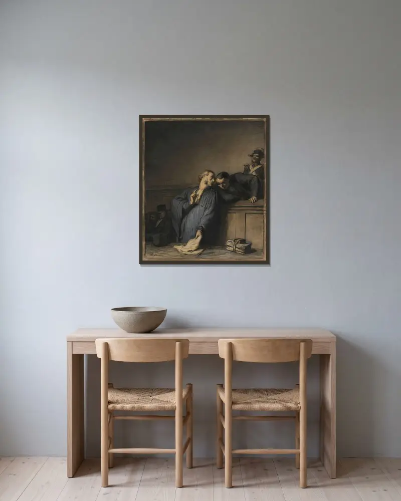 Ett kriminellt fall av Honoré Daumier inramad på en vägg