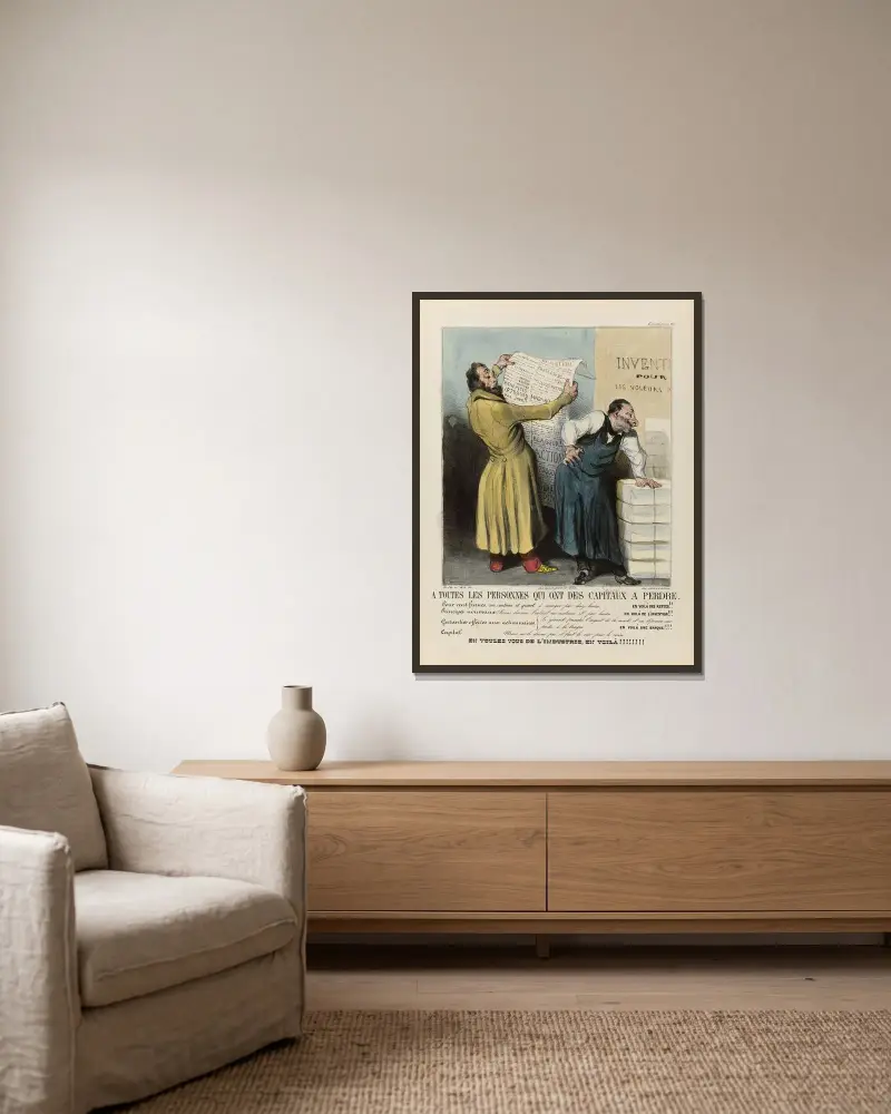 Till alla personer som har kapital att förlora av Honoré Daumier inramad på en vägg