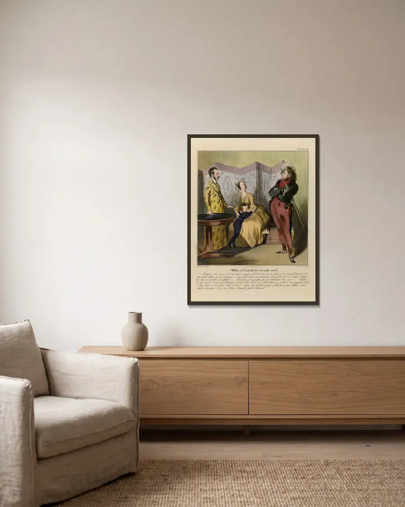 Missbruk av artikel 214 i civillagen av Honoré Daumier inramad på en vägg