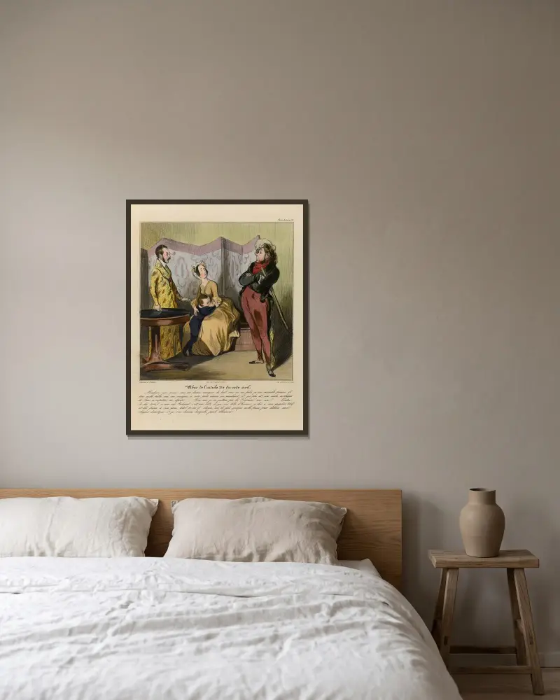 Missbruk av artikel 214 i civillagen av Honoré Daumier inramad på en vägg