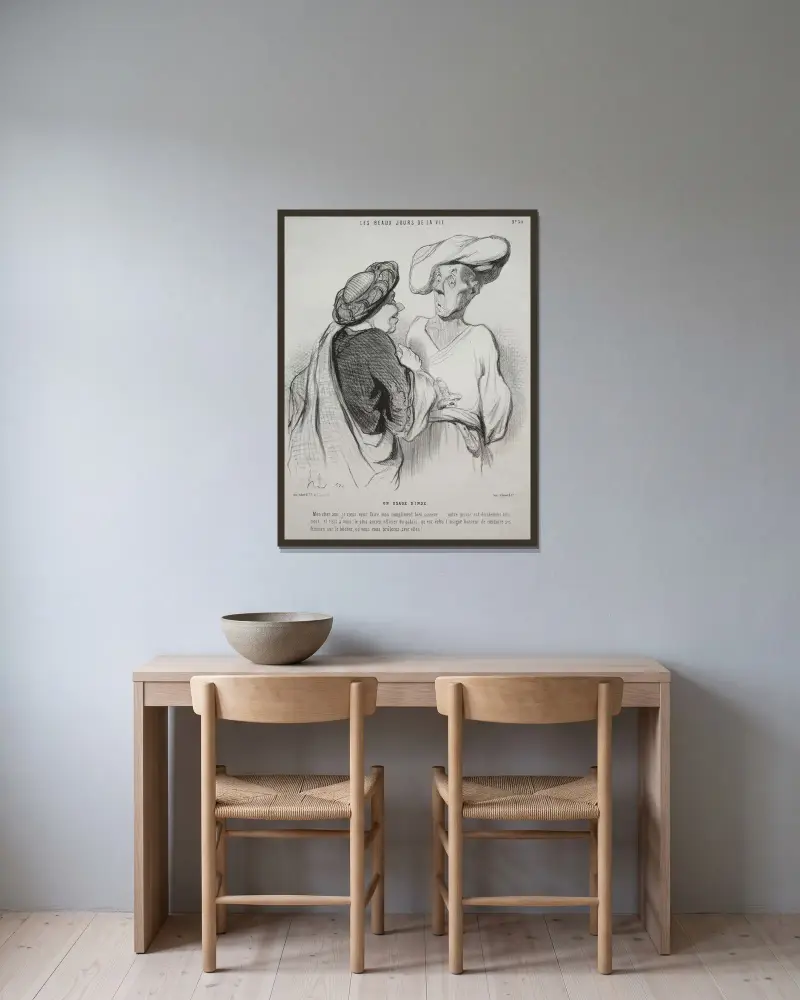 En indisk sed av Honoré Daumier inramad på en vägg