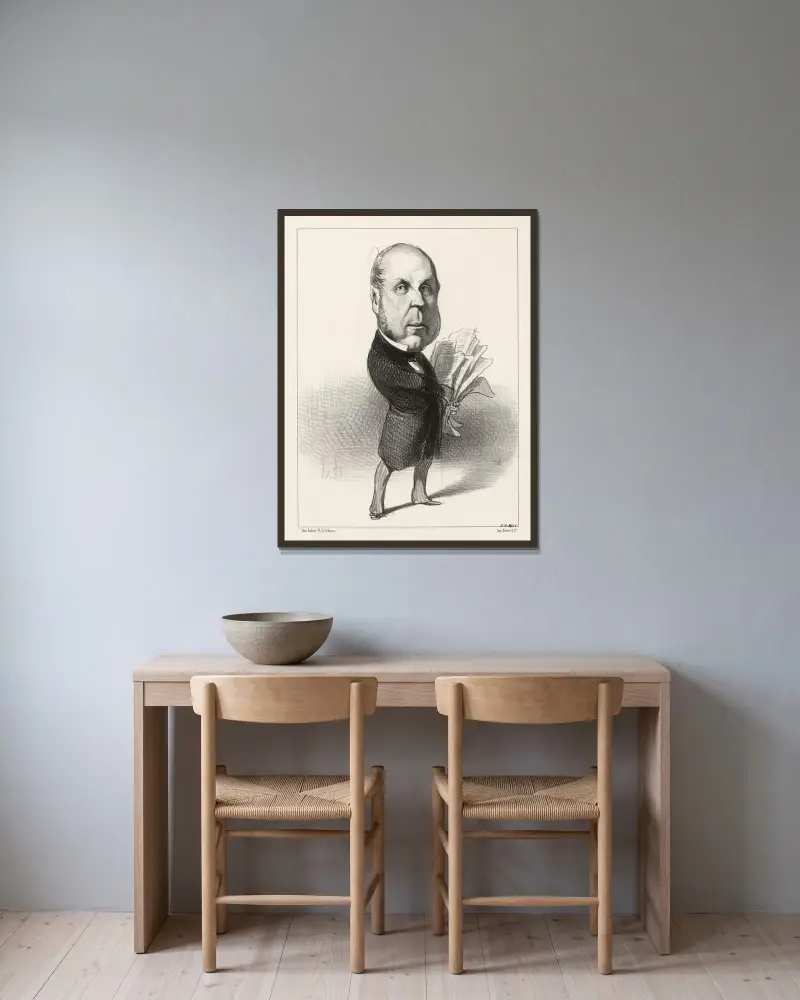 Baroche av Honoré Daumier inramad på en vägg