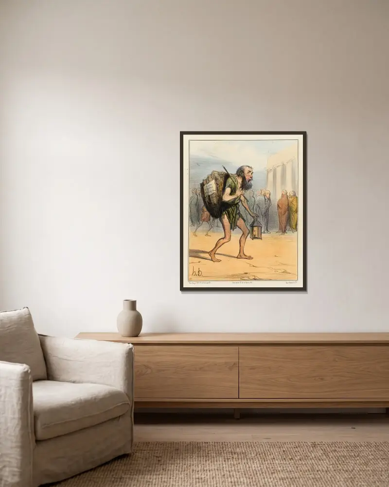 Bon mot du Temps av Honoré Daumier inramad på en vägg