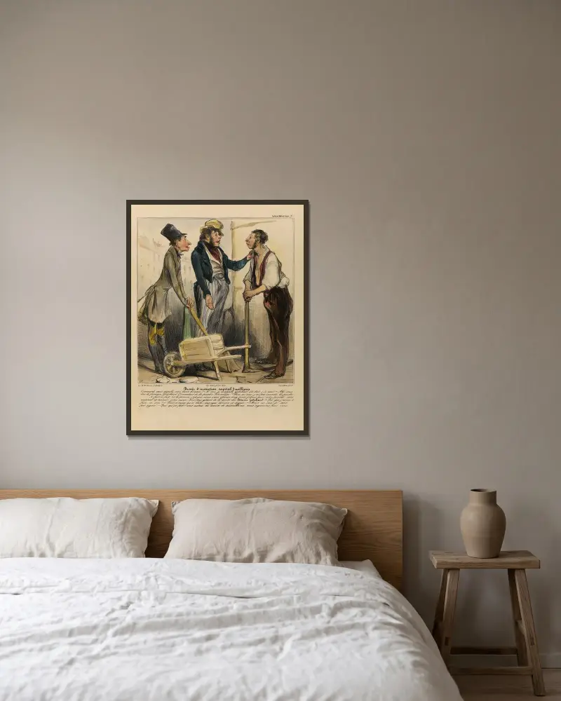 Uppfiningspatentet, kapital 3 miljoner av Honoré Daumier inramad på en vägg