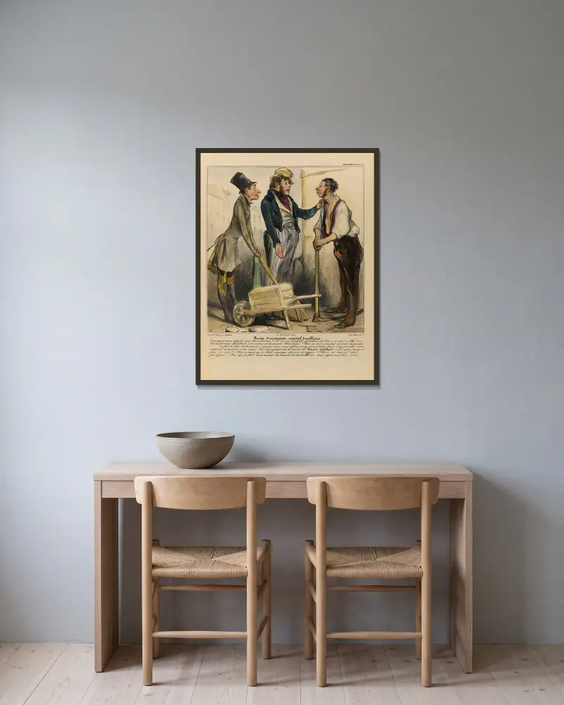 Uppfiningspatentet, kapital 3 miljoner av Honoré Daumier inramad på en vägg