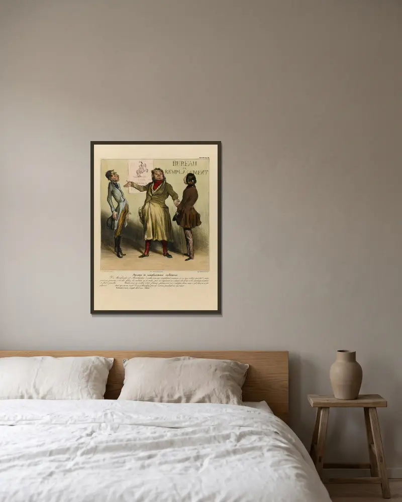 Militära ersättningsbyråer av Honoré Daumier inramad på en vägg