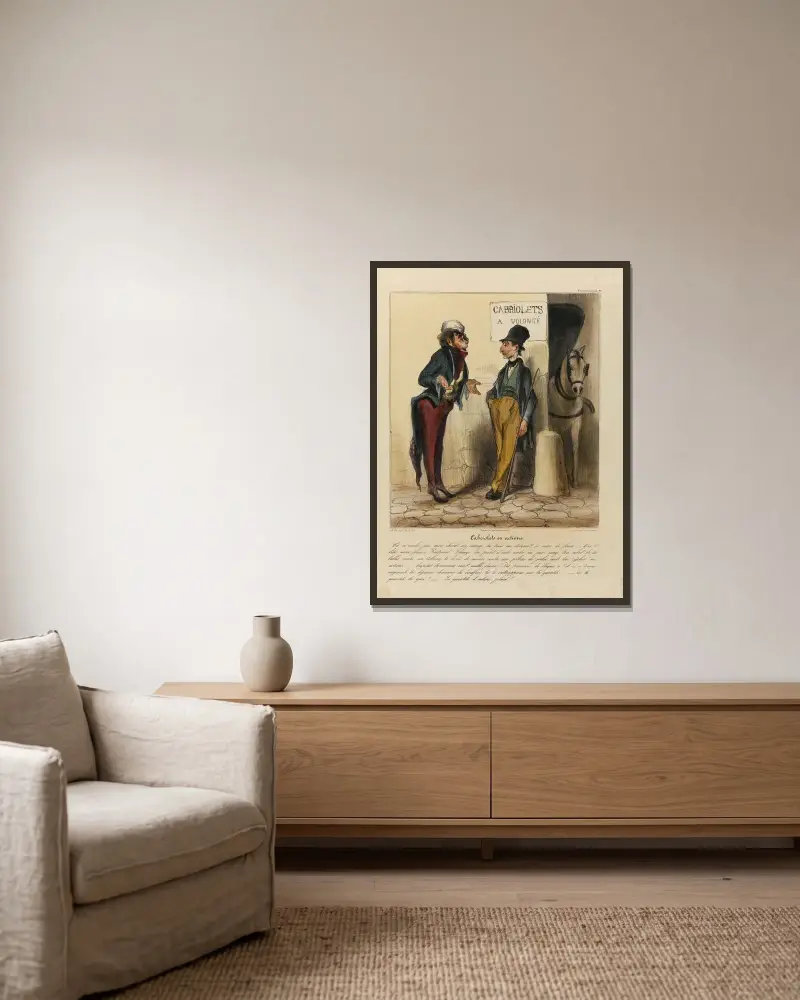 Cabriolets en actions von Honoré Daumier gerahmt an einer Wand