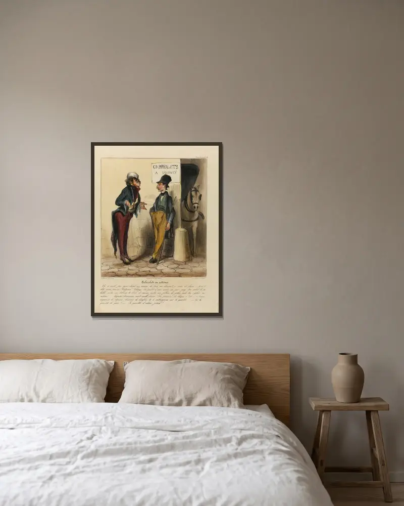 Cabriolets en actions von Honoré Daumier gerahmt an einer Wand