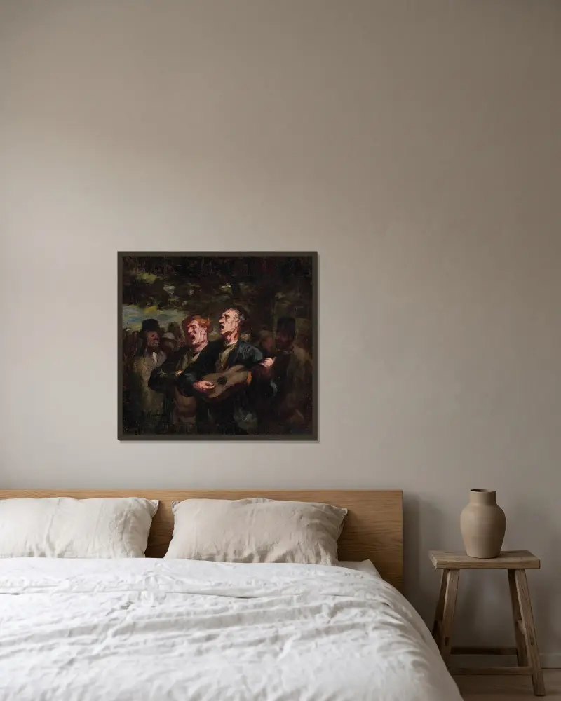 Kringresande sångare av Honoré Daumier inramad på en vägg