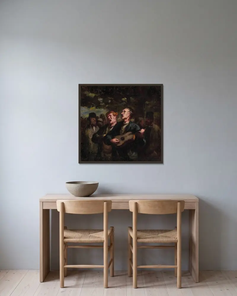 Kringresande sångare av Honoré Daumier inramad på en vägg