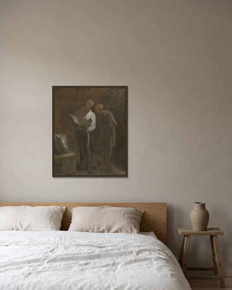 Konstsamlare av Honoré Daumier inramad på en vägg